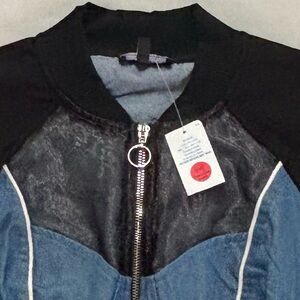 Elegant Black and Blue Women's Bomber Jacket